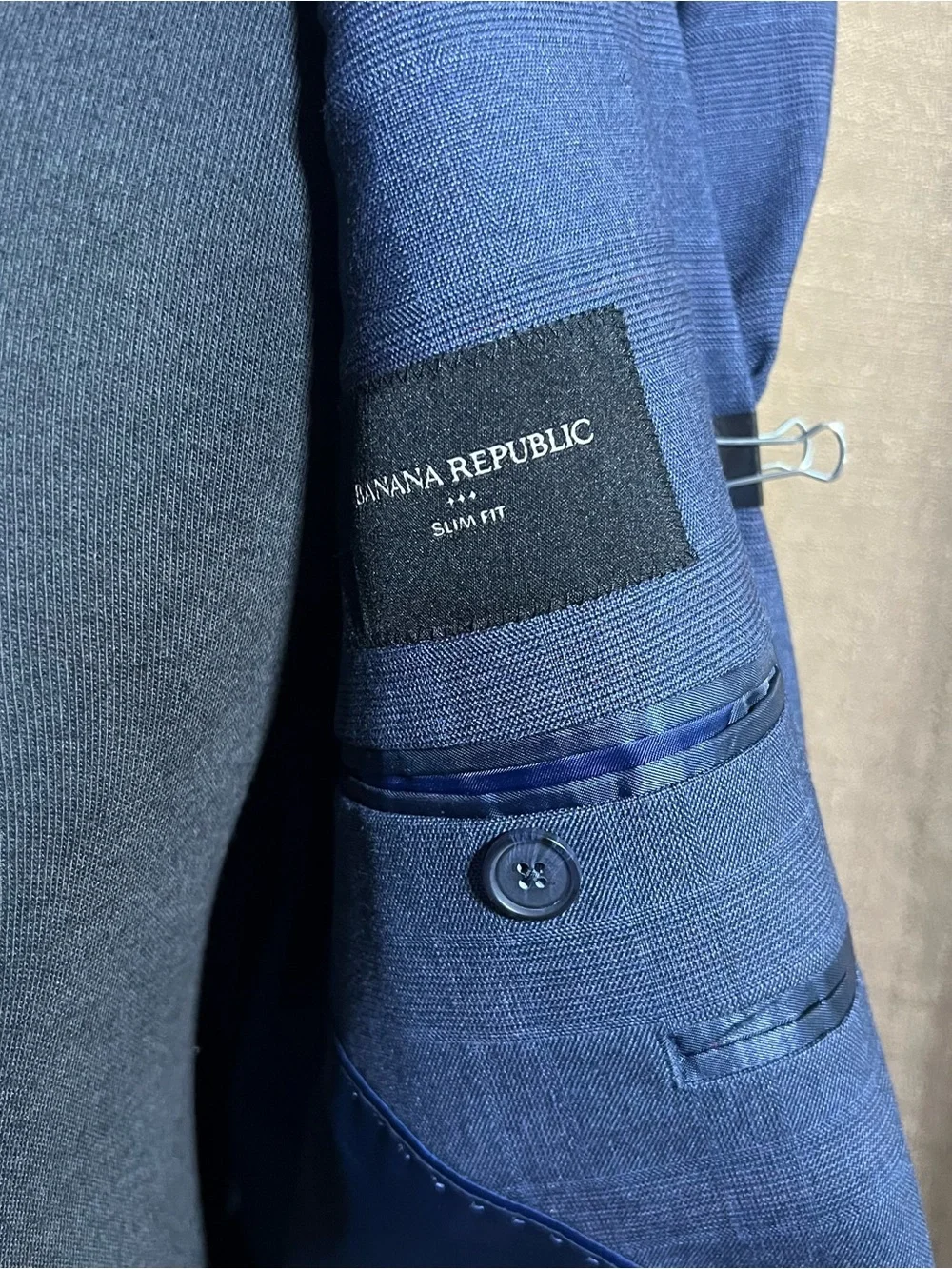 Banana Republic SportCoat Casual Business Suit Jacket SlimFit Texture Navy 44R